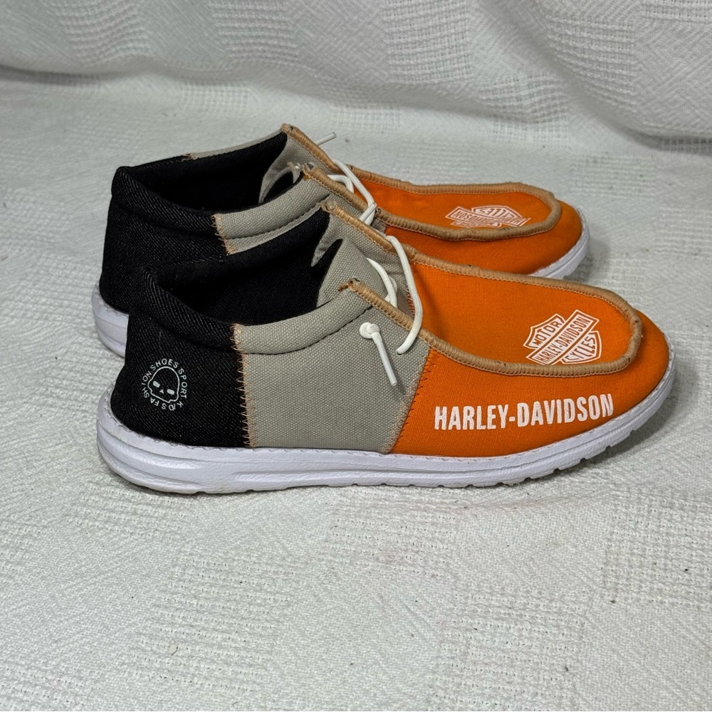 Hey Dude Harley-Davidson Kids Sneakers in Orange and Black Size 4 Women 6